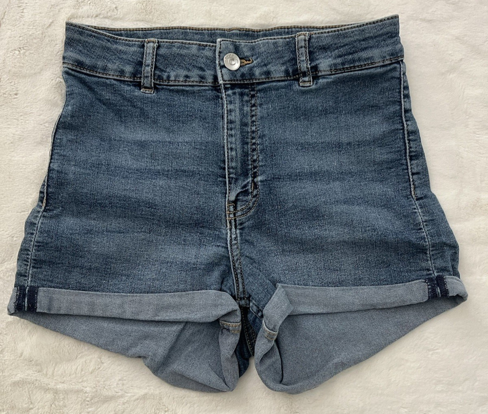H&M Denim Shorts Womens Size 4 Blue Mid Rise Rolled Hem Casual Jean